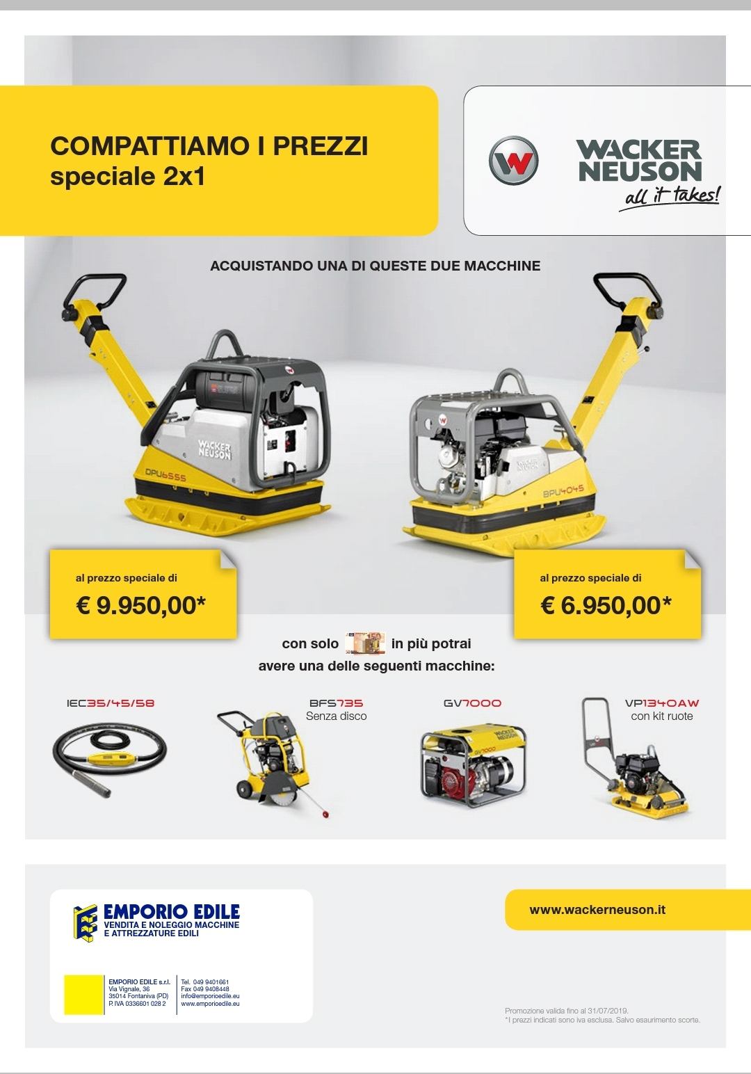 COMPATTIAMO I PREZZI WACKER NEUSON